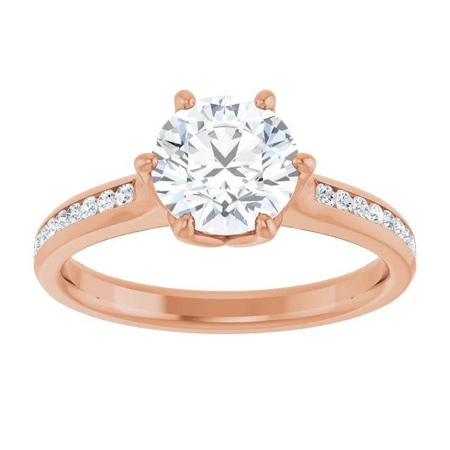 Round Brilliant Six Claw Channel Set Style Engagement Ring