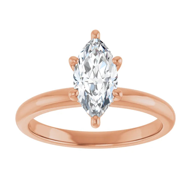 Marquise Rose Gold Solitaire Moissanite Engagement Ring