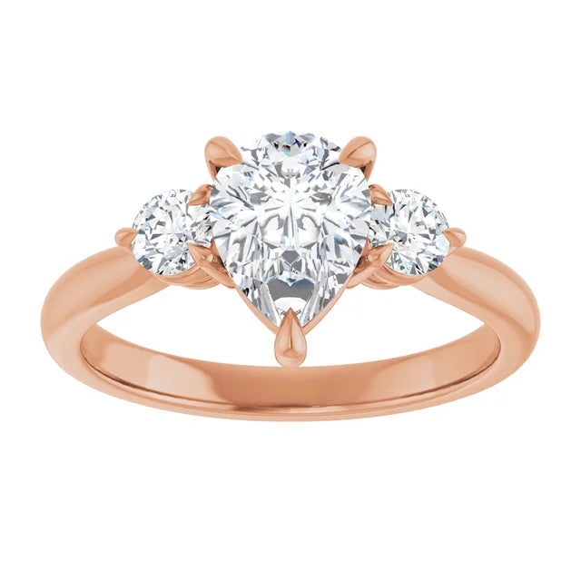 Pear Rose Gold Tri Stone Moissanite Engagement Ring