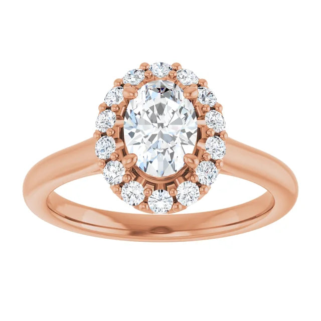 Oval Halo Solitaire Rose Gold Moissanite Engagement Ring