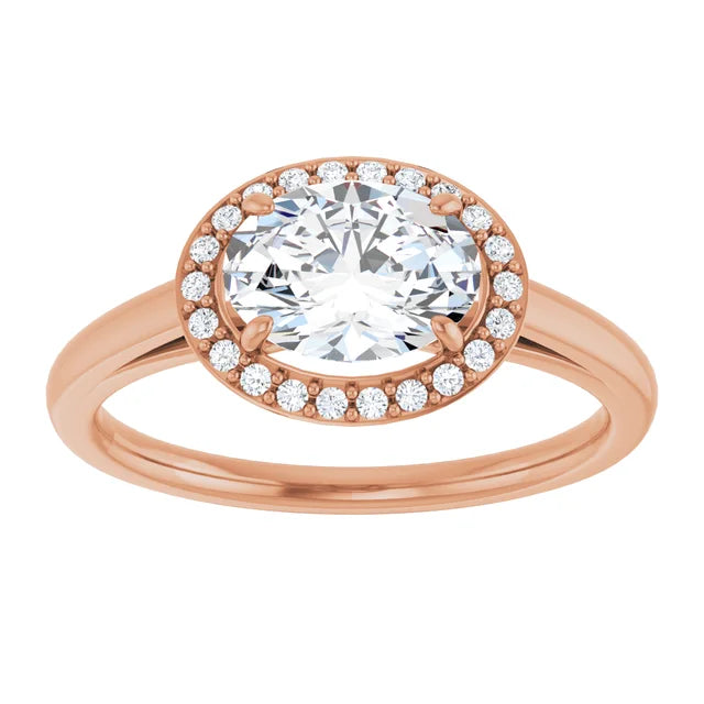 Oval Rose Gold East West Halo Moissanite Engagement Ring
