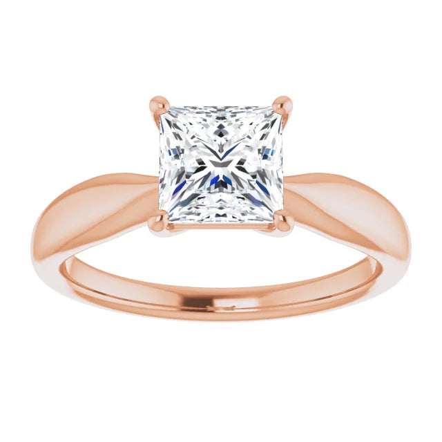 Princess Rose Gold Solitaire Moissanite Engagement Ring