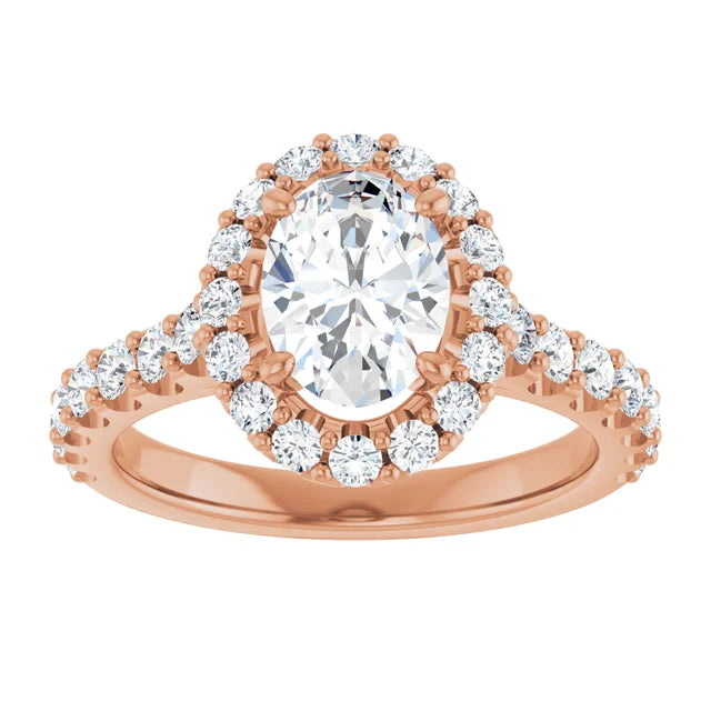 Oval Rose Gold Halo Moissanite Engagement Ring
