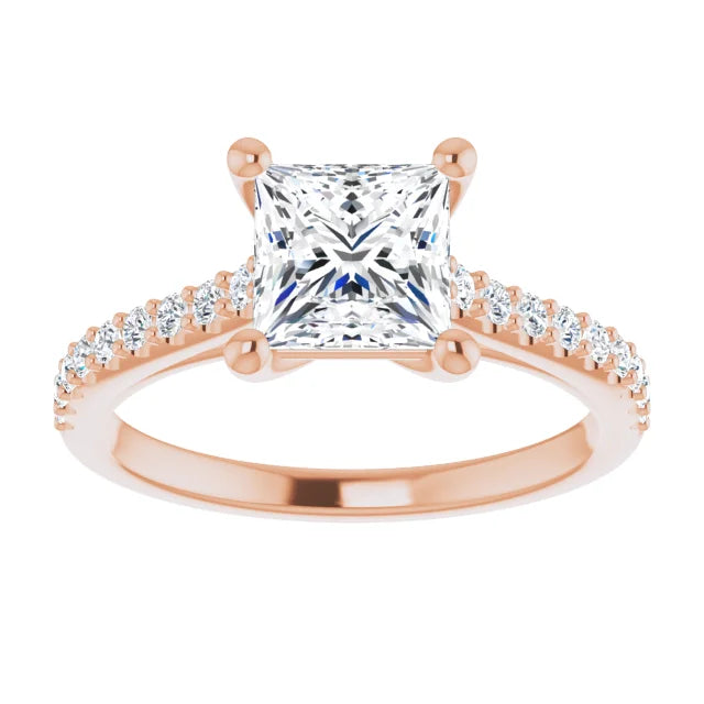Princess Rose Gold Pave Style Moissanite Engagement Ring