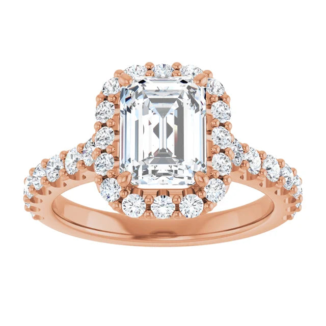 Emerald Rose Gold Halo Moissanite Engagement Ring