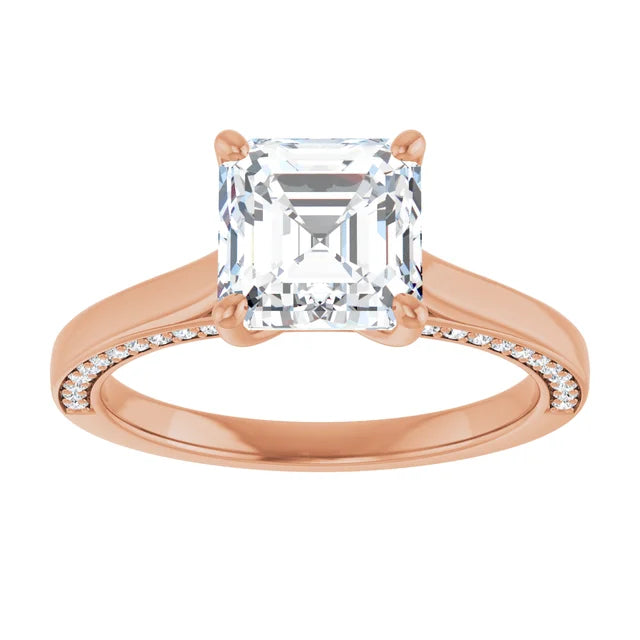 Asscher Rose Gold Solitaire Moissanite Engagement Ring