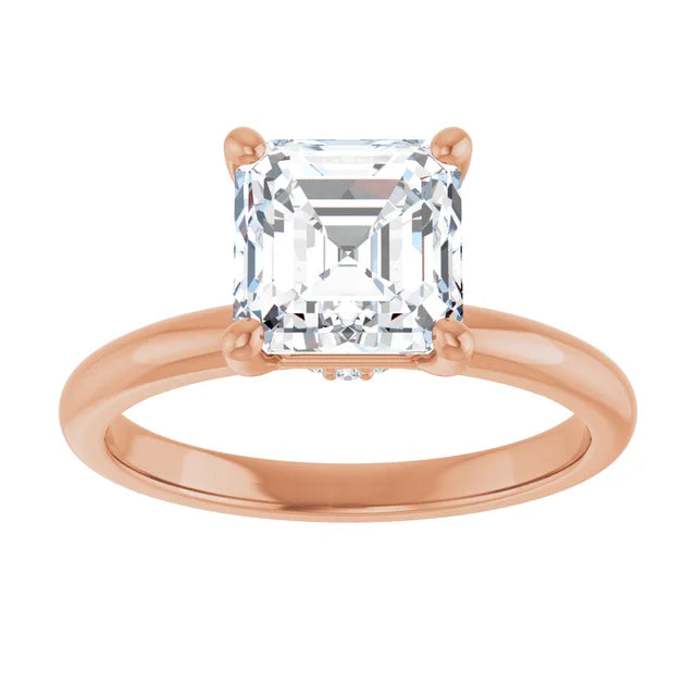 Asscher Rose Gold Solitaire Moissanite Engagement Ring