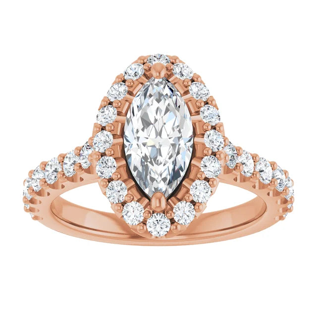 Marquise Rose Gold Halo Moissanite Engagement Ring