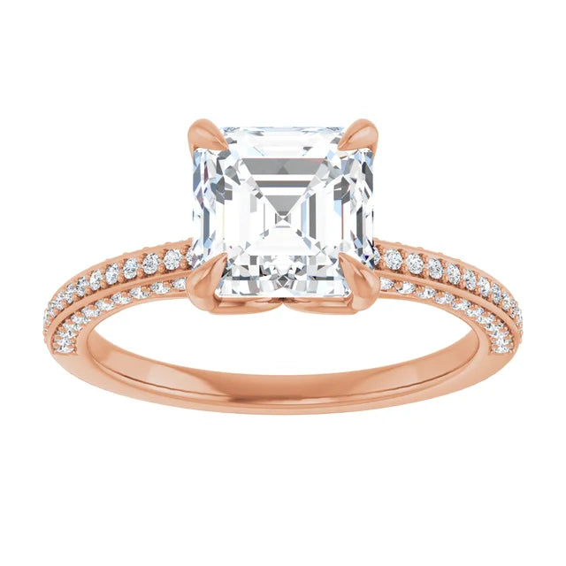 Asscher Rose Gold Pave Moissanite Engagement Ring