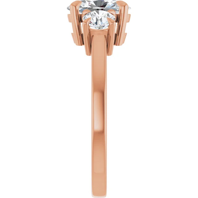 Oval Rose Gold Tri Stone Moissanite Engagement Ring