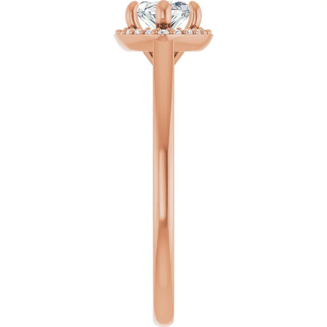 Marquise Rose Gold East West Halo Moissanite Engagement Ring