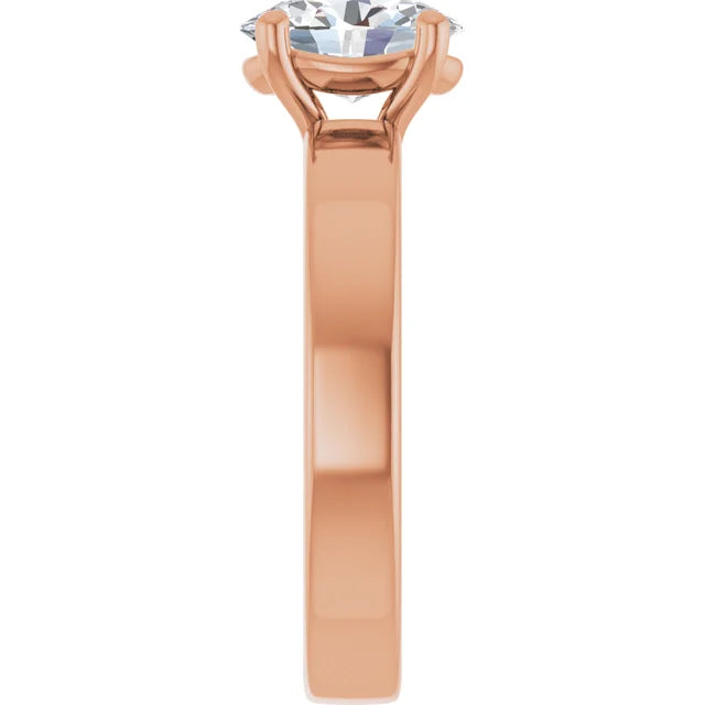Oval Rose Gold Wide Band Solitaire Moissanite Engagement Ring