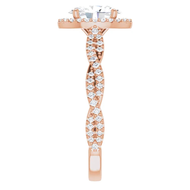 Oval Rose Gold Halo Twist Pave Moissanite Engagement Ring