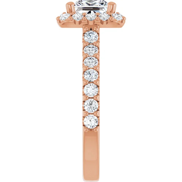 Princess Rose Gold Halo Moissanite Engagement Ring