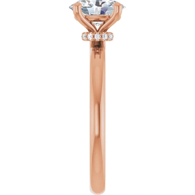Oval Low Hidden Halo Solitaire Engagement Ring