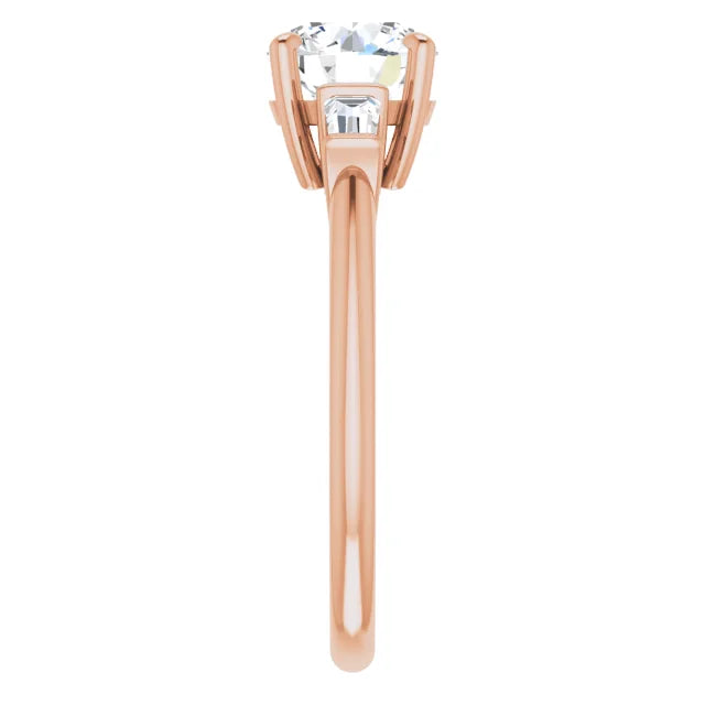 Round Brilliant Rose Gold Baguette Accent Moissanite Engagement Ring