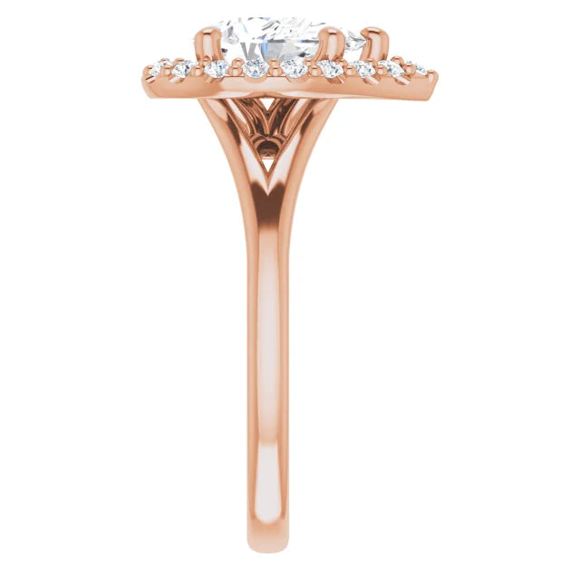 Pear Rose Gold Halo Solitaire Split Band Moissanite Engagement Ring