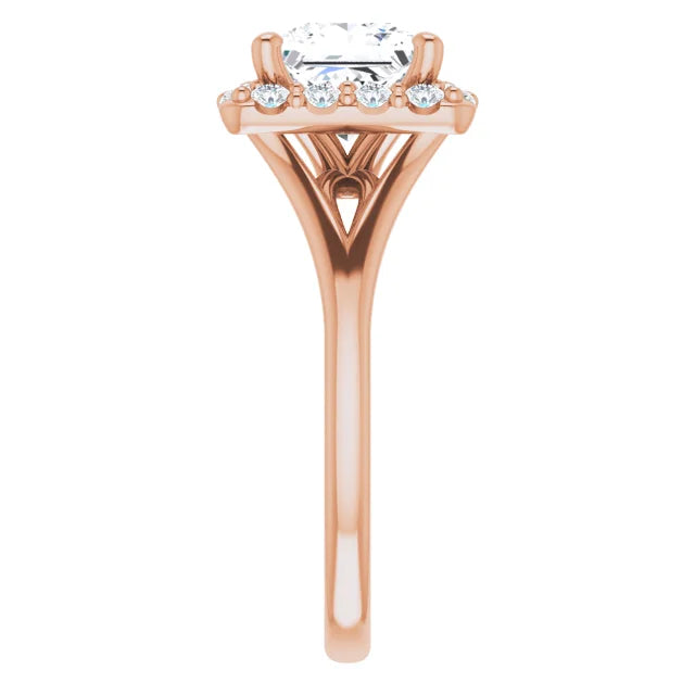 Princess Rose Gold Halo Solitaire Split Band Moissanite Engagement Ring