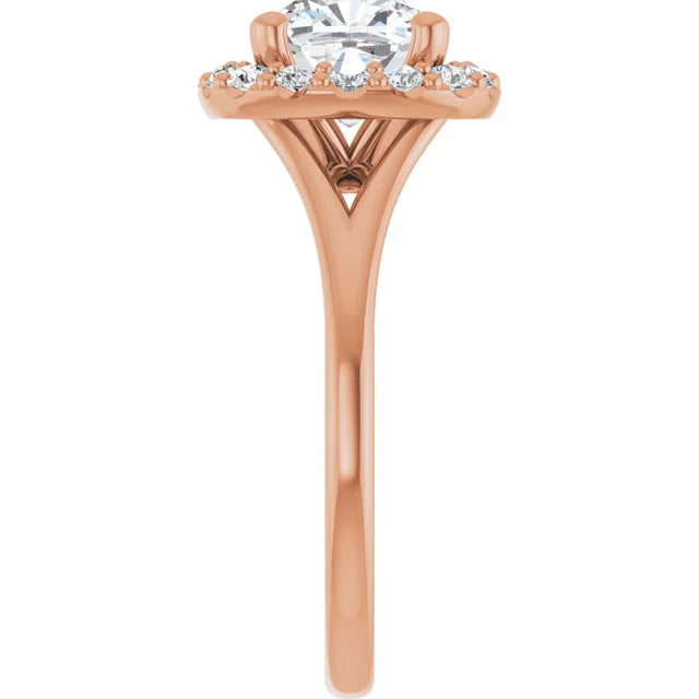 Cushion Rose Gold Halo Solitaire Split Band Moissanite Engagement