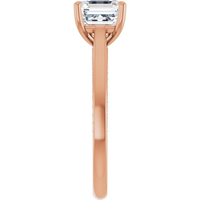 Asscher Rose Gold Solitaire Moissanite Engagement Ring