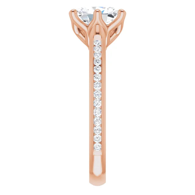 Oval Six Claw Channel Set Style Engagement Ring