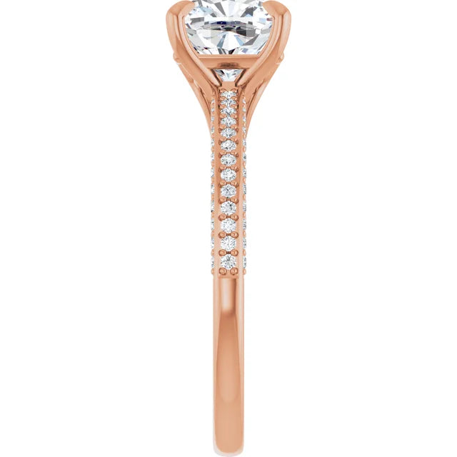 Cushion Rose Gold Pave Moissanite Engagement Ring