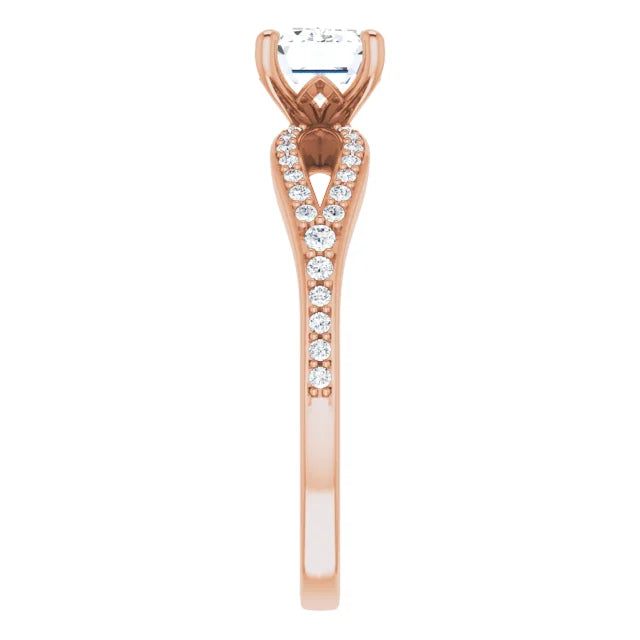 Emerald Rose Gold East West Split Band Moissanite Engagement Ring