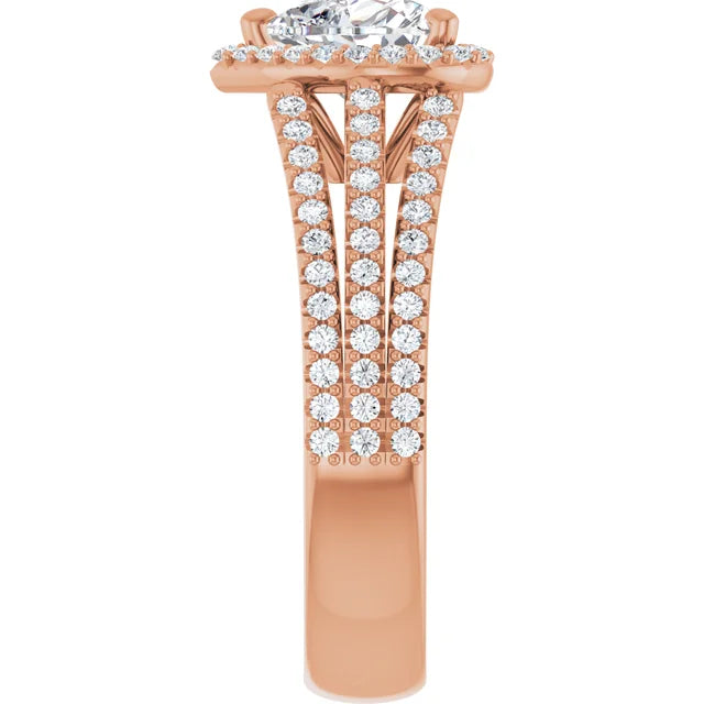 Heart Rose Gold Halo Split Pave Moissanite Engagement Ring
