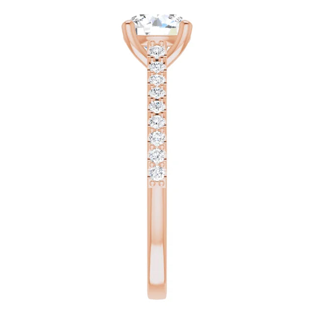 Round Brilliant Rose Gold Pave Style Moissanite Engagement Ring