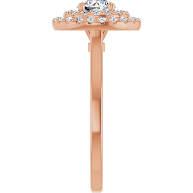 Round Brilliant Rose Gold Double Halo Solitaire Moissanite Engagement Ring