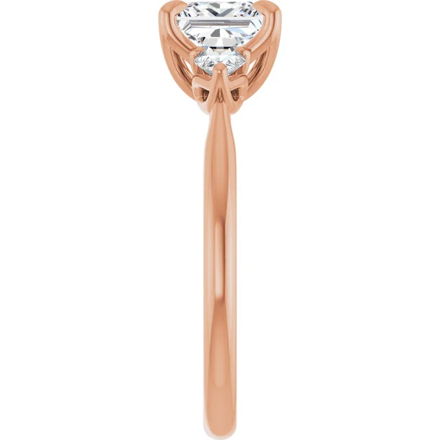 Princess Rose Gold Tri Stone Moissanite Engagement Ring