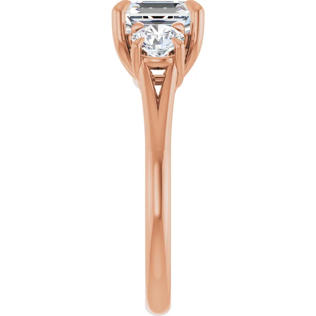 Asscher Rose Gold Tri Stone Moissanite Engagement Ring