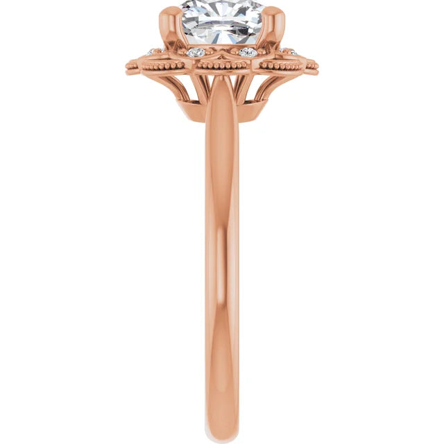 Cushion Rose Gold Halo Moissanite Engagement Ring