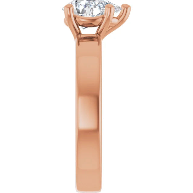 Pear Rose Gold Wide Band Solitaire Moissanite Engagement Ring