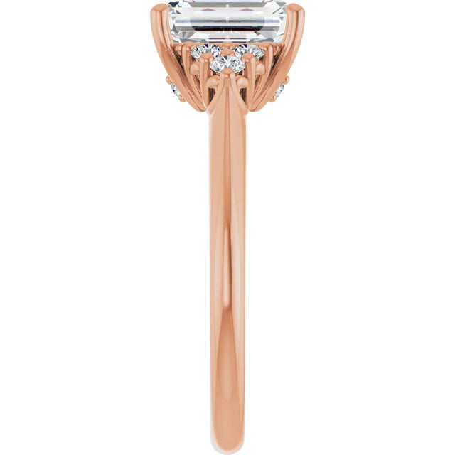 Emerald Rose Gold Accent Style Moissanite Engagement Ring