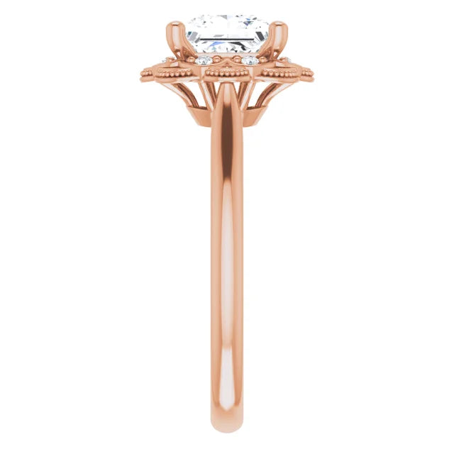 Princess Rose Gold Halo Moissanite Engagement Ring