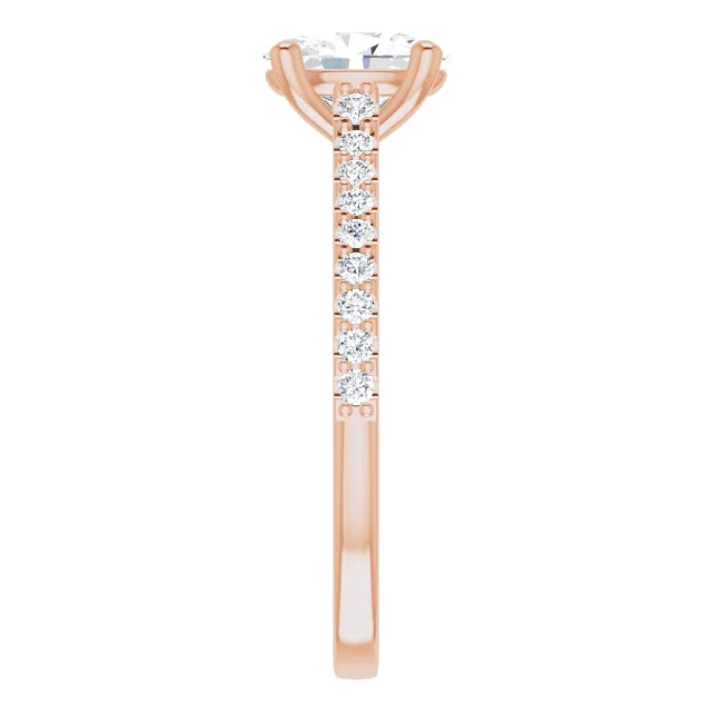 Oval Rose Gold Pave Style Moissanite Engagement Ring