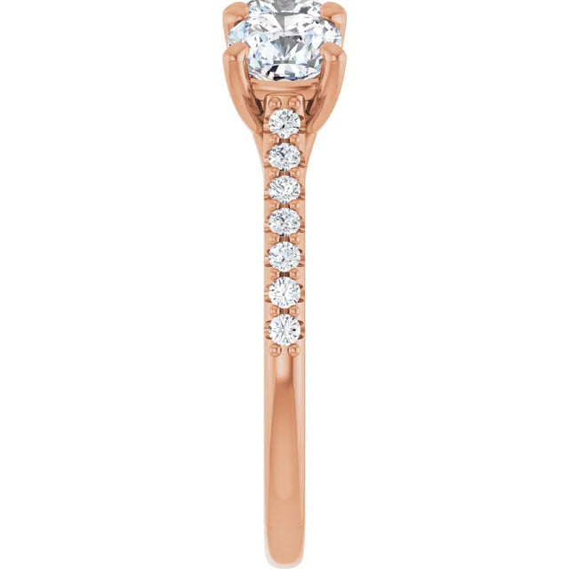 Cushion Rose Gold Tri Stone Moissanite Engagement Ring