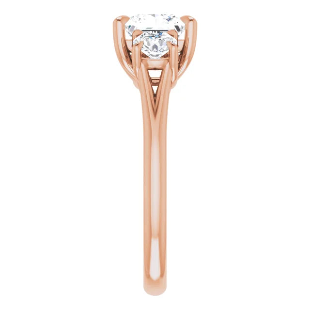 Princess Rose Gold Tri Stone Moissanite Engagement Ring