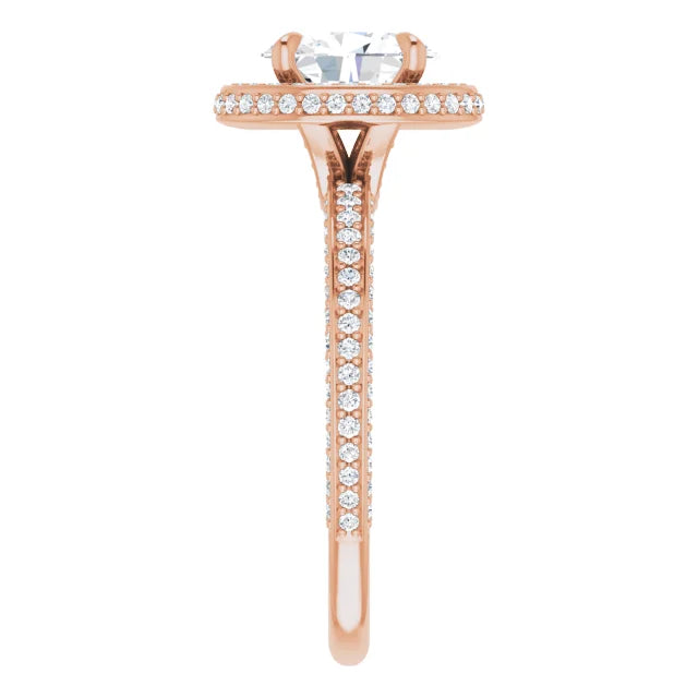 Oval Rose Gold Halo Pave Style Moissanite Engagement Ring