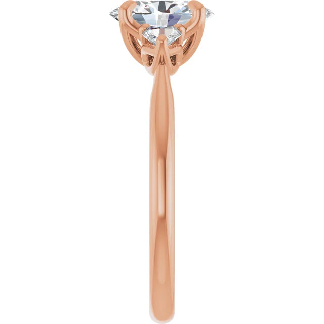 Oval Rose Gold Tri Stone Moissanite Engagement Ring