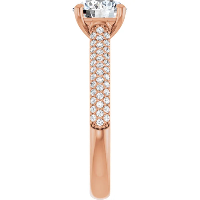 Round Brilliant Rose Gold Pave Moissanite Engagement Ring