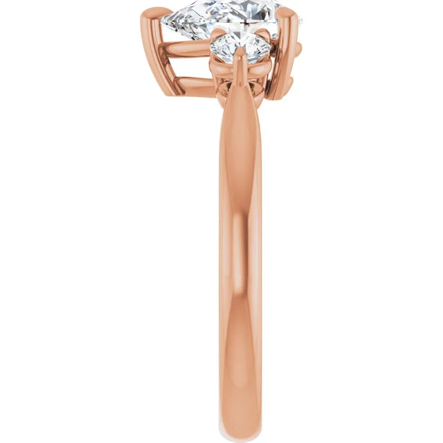 Pear Rose Gold Tri Stone Moissanite Engagement Ring