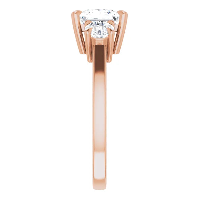 Princess Rose Gold Tri Stone Moissanite Engagement Ring