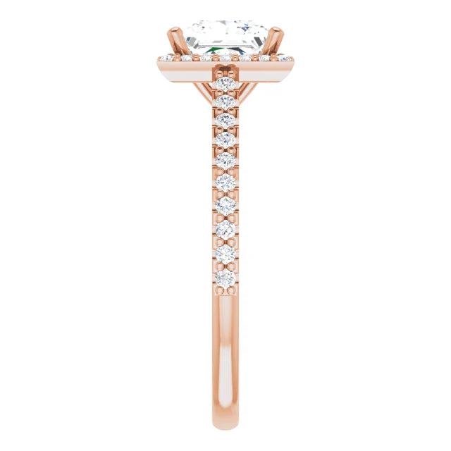 Princess Rose Gold Halo Moissanite Engagement Ring