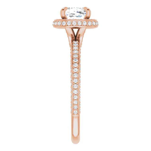 Cushion Rose Gold Halo Pave Style Moissanite Engagement Ring