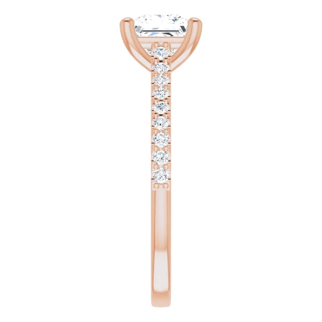 Princess Rose Gold Pave Style Moissanite Engagement Ring