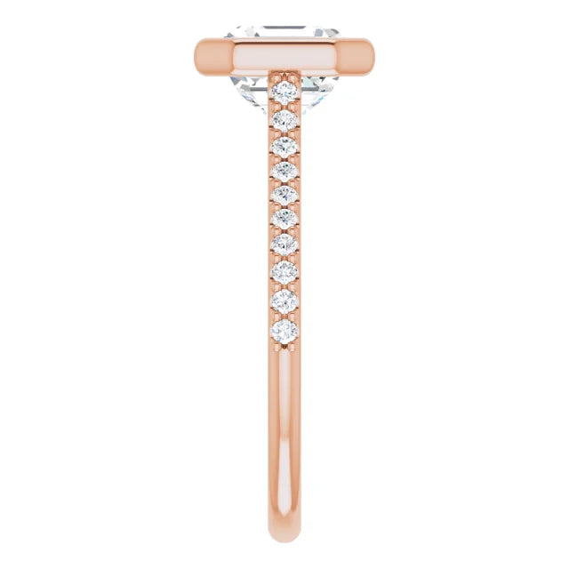 Asscher Rose Gold Bezel Pave Moissanite Engagement Ring