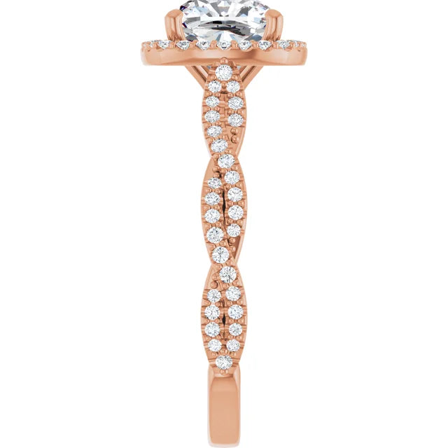 Cushion Rose Gold Halo Twist Pave Moissanite Engagement Ring