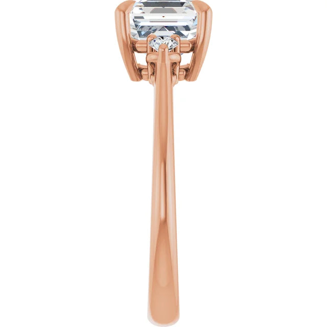 Asscher Rose Gold Accent Moissanite Engagement Ring